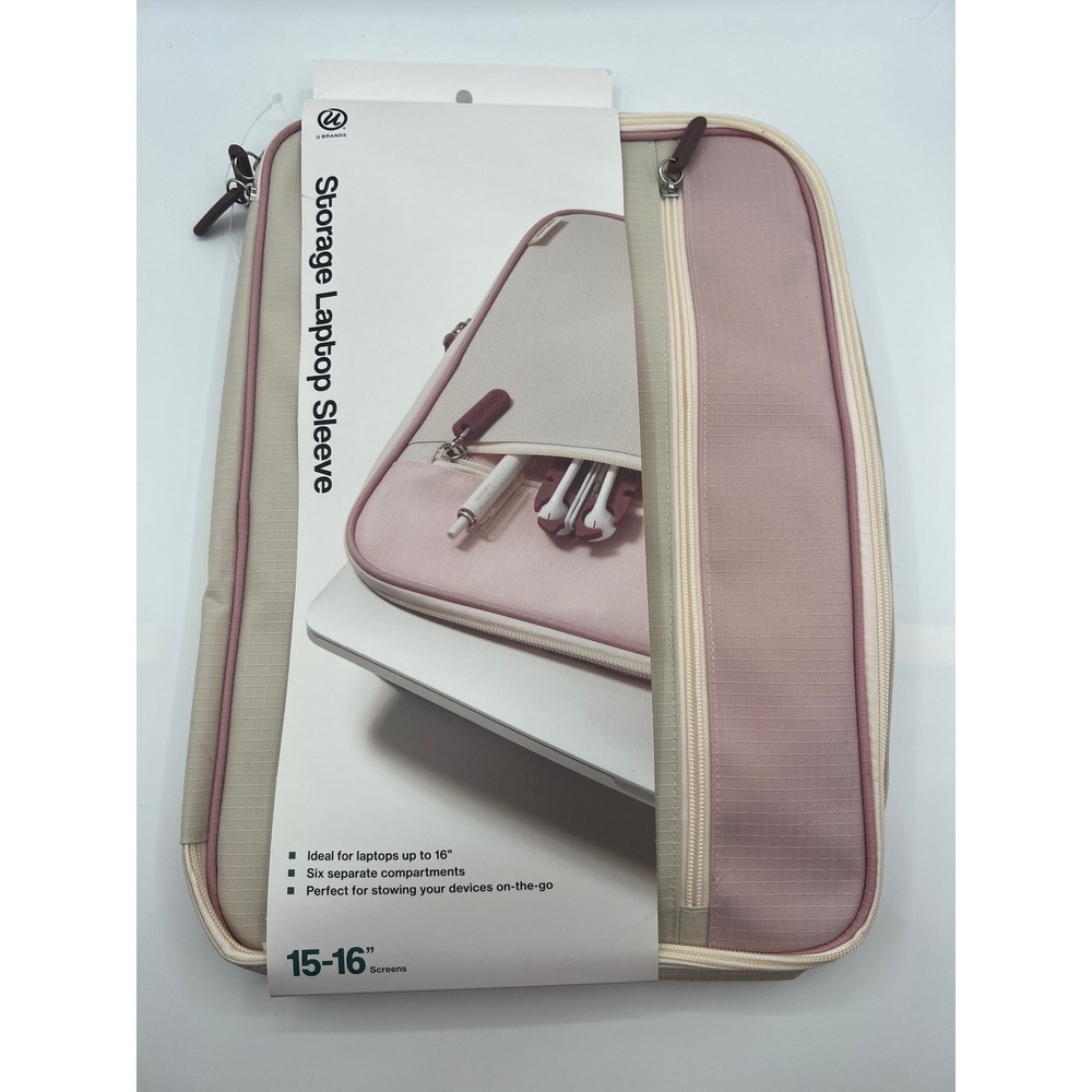 U Brands Storage Laptop Sleeve 15-16 Inch Pink Tan Tech Organizer Case 7673T